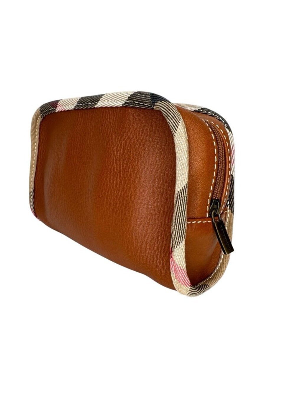 Authentic Burberry House Check & Tan Leather Cosmetic Pouch - Picture 11 of 14